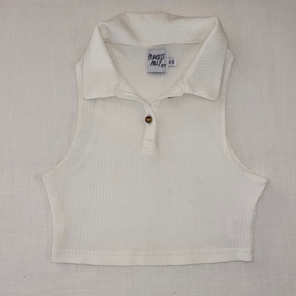 Princess Polly White Collared Crop Top